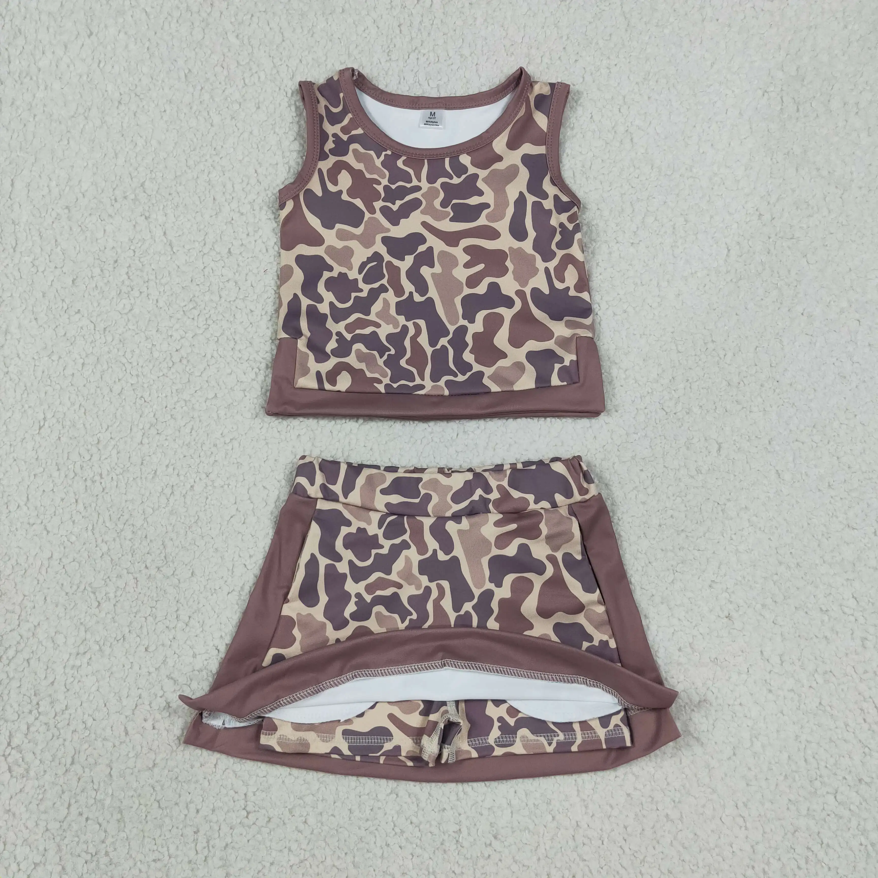 Wholesale Toddler Sleeveless Shirt Skirt Shorts Kids Set Athletic Baby Girl Yoga Active Summer Breathable Camo Clothing