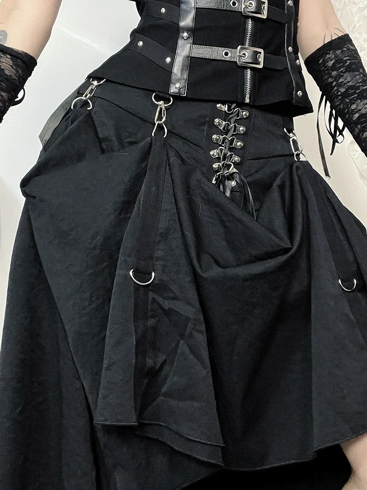 Orifice Goth Streetwear Jupe Gothique pour Femme, Harajuku, Emo, Dermatge, Grunge, Taille Haute, Bandage, A-line, Y2k, E-Girl, Indie Clothes