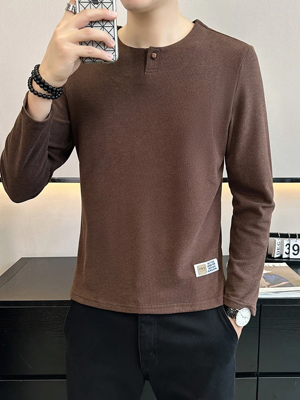 

Мужская длинная футболка Sve, круглая, двусторонняя, бархатная, однотонная, на одной пуговице, внутренняя одежда, повседневная, из полиэстера...