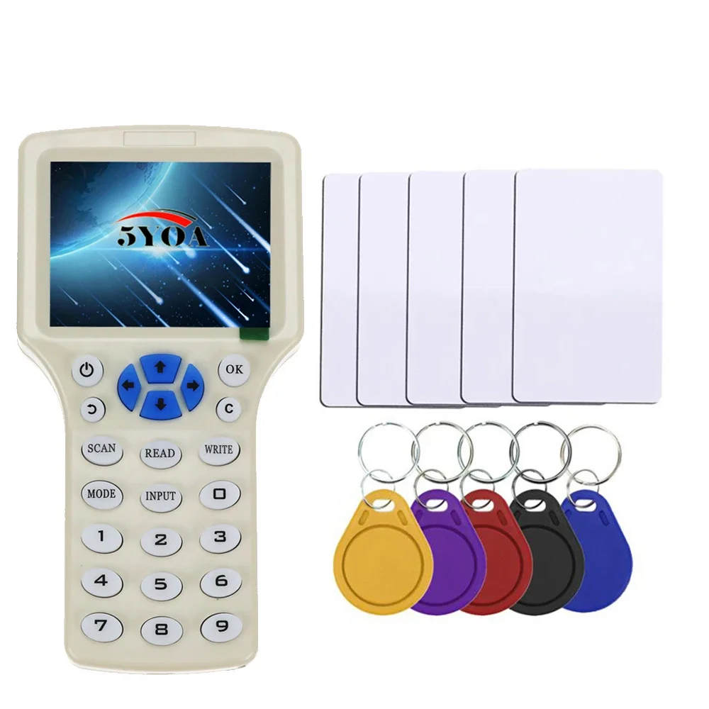 5YOA English 10 Frequency RFID Reader Writer Copier Duplicator IC/ID with USB Cable for 125Khz 13.56Mhz Cards LCD Screen