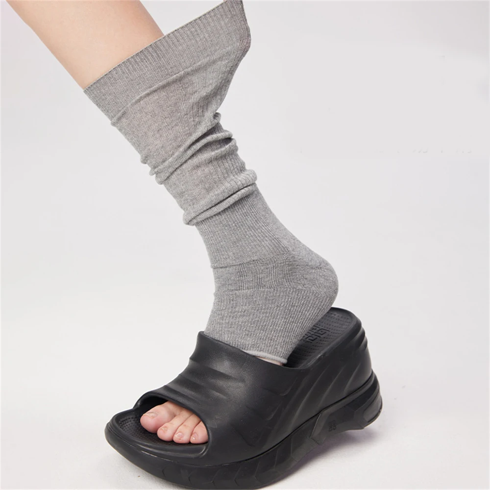 Spring Summer Casual Long-tube Pile Socks Women Japanese Girl Style All-match Solid Color Vertical Stripes Thin Leg Covers Gifts