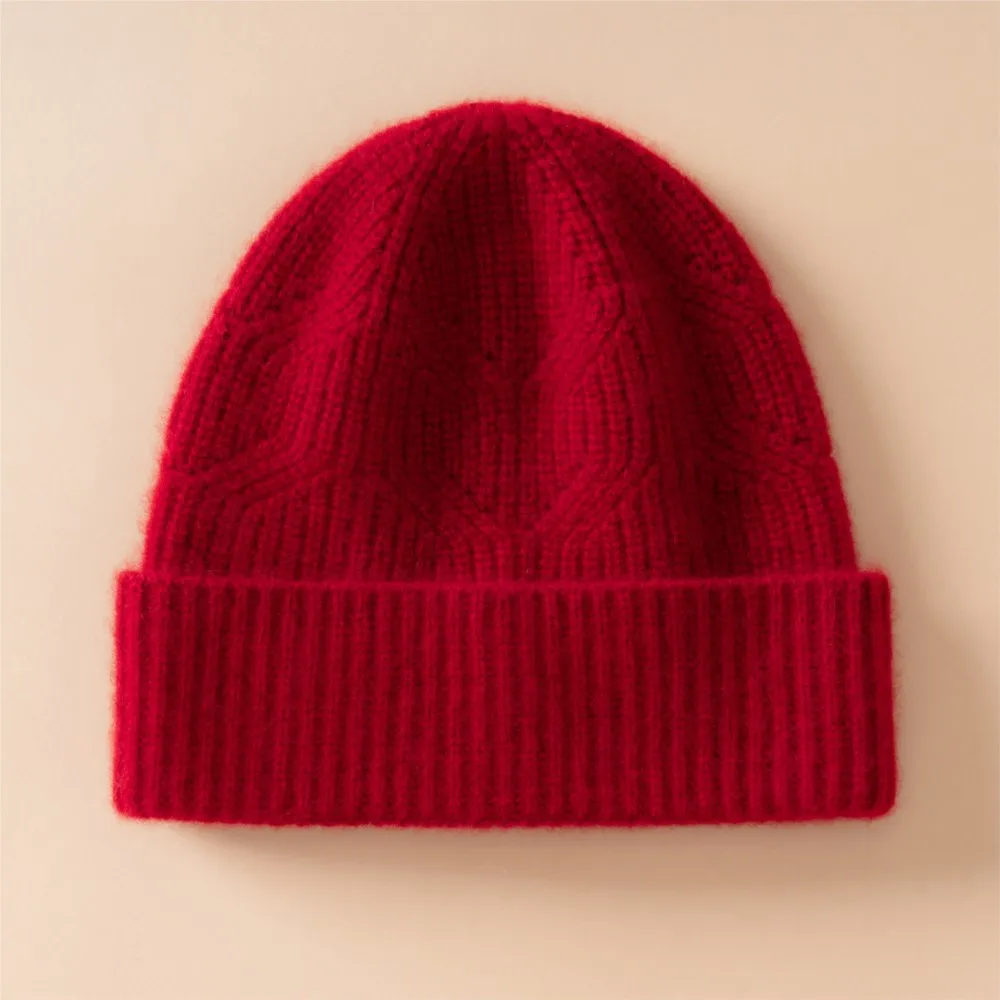 Women Thickened Cashmere Beanie 100% Classic Cable Knit Warm Soft Fall Winter Daily Casual Headwear Outdoor Windproof