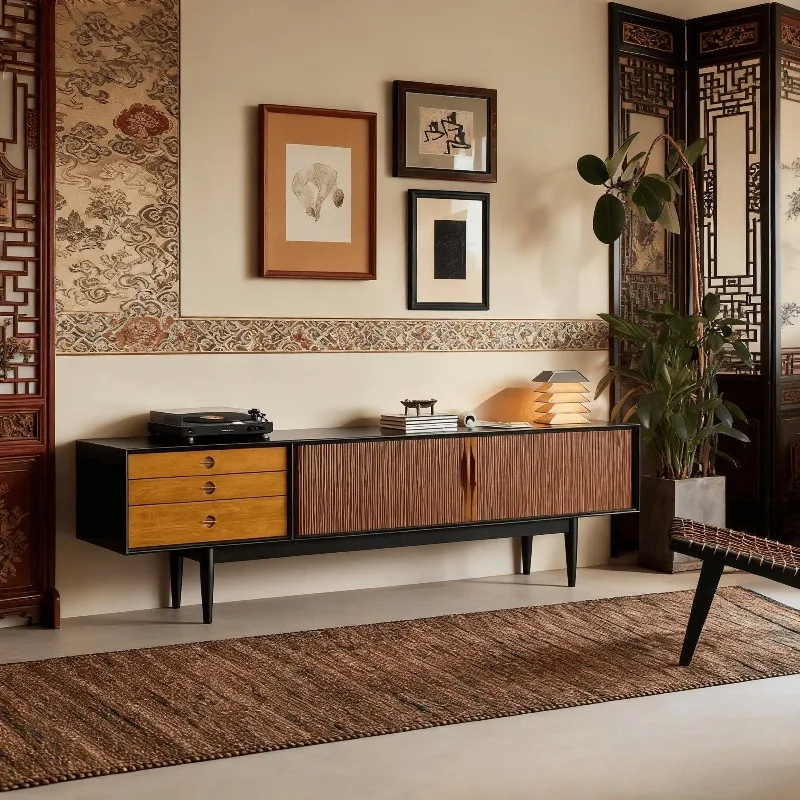 

Ash wood solid wood TV cabinet American retro small apartment Nordic simple TV cabinet antique style