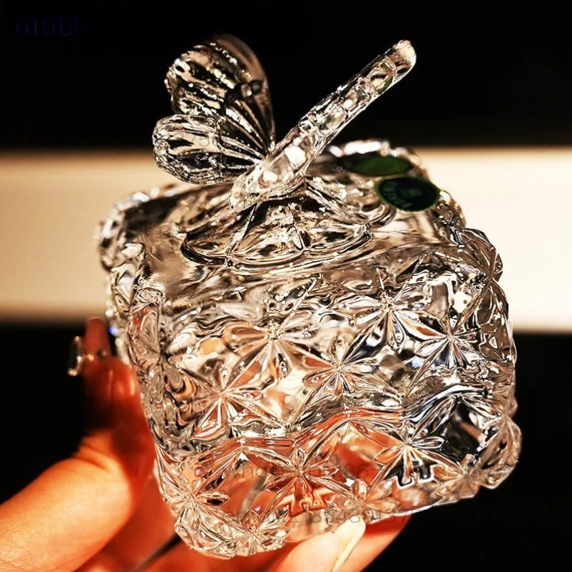 Crystal Glass Butterfly Sugar Tank, Dried Fruit Jar, Snack Bucket, Coffee Sugar Jewelry Box Ornament