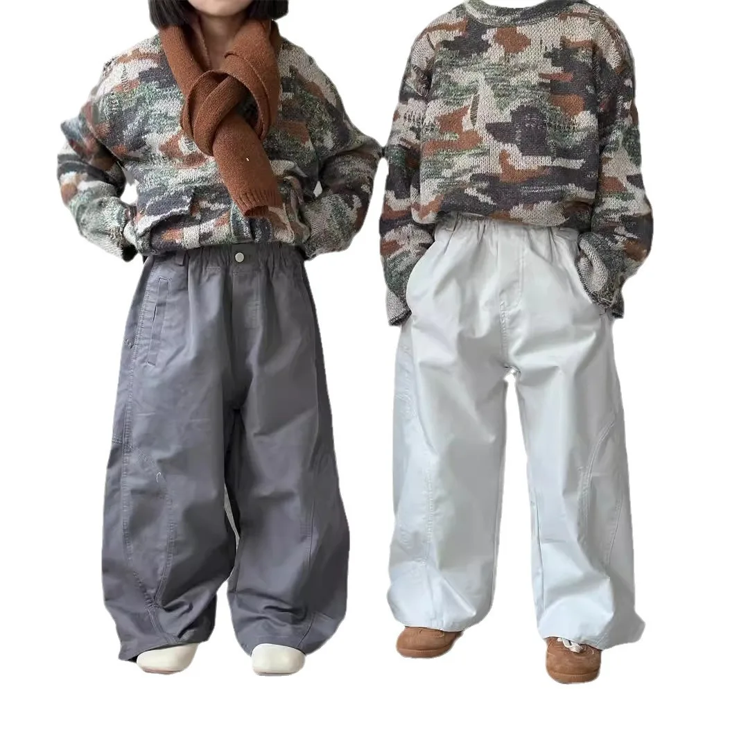 سراويل الأطفال للربيع والخريف النسخة الكورية الجديدة سراويل فضفاضة غير رسمية متعددة الاستخدامات يومية بلون سادة متعددة الاستخدامات