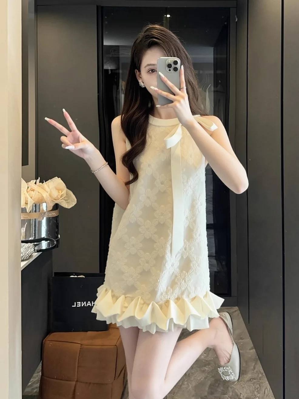 

Летнее платье с цветочным узором и узлом, женская пышная юбка свободного я, тонкий элегантный круглый трапециевидный силуэт