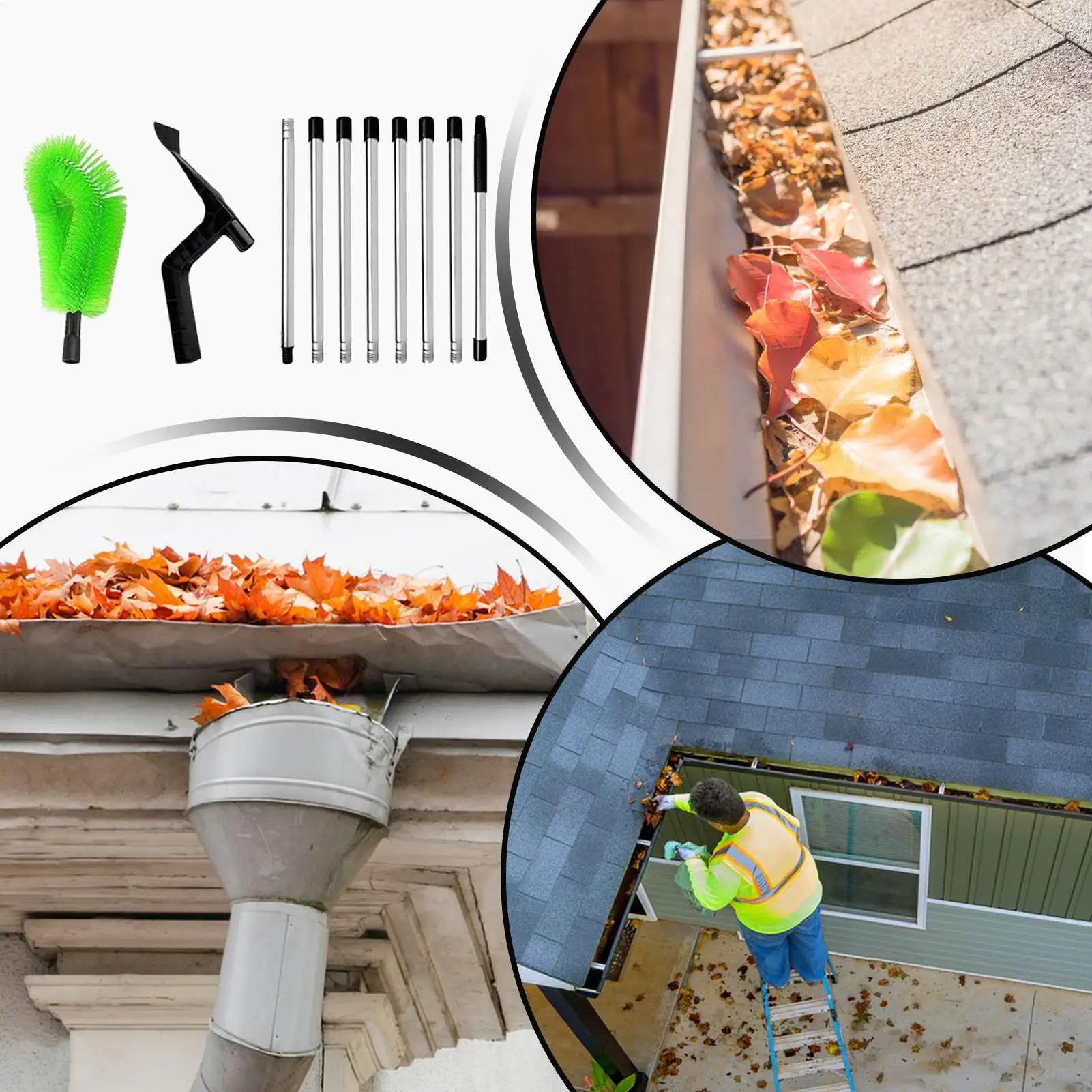 Gutter Cleaning Brush Out-of-Reach Areas Handheld Gutter Leaves Cleaning Telescopic Brush For Branches Debris Sand Garden