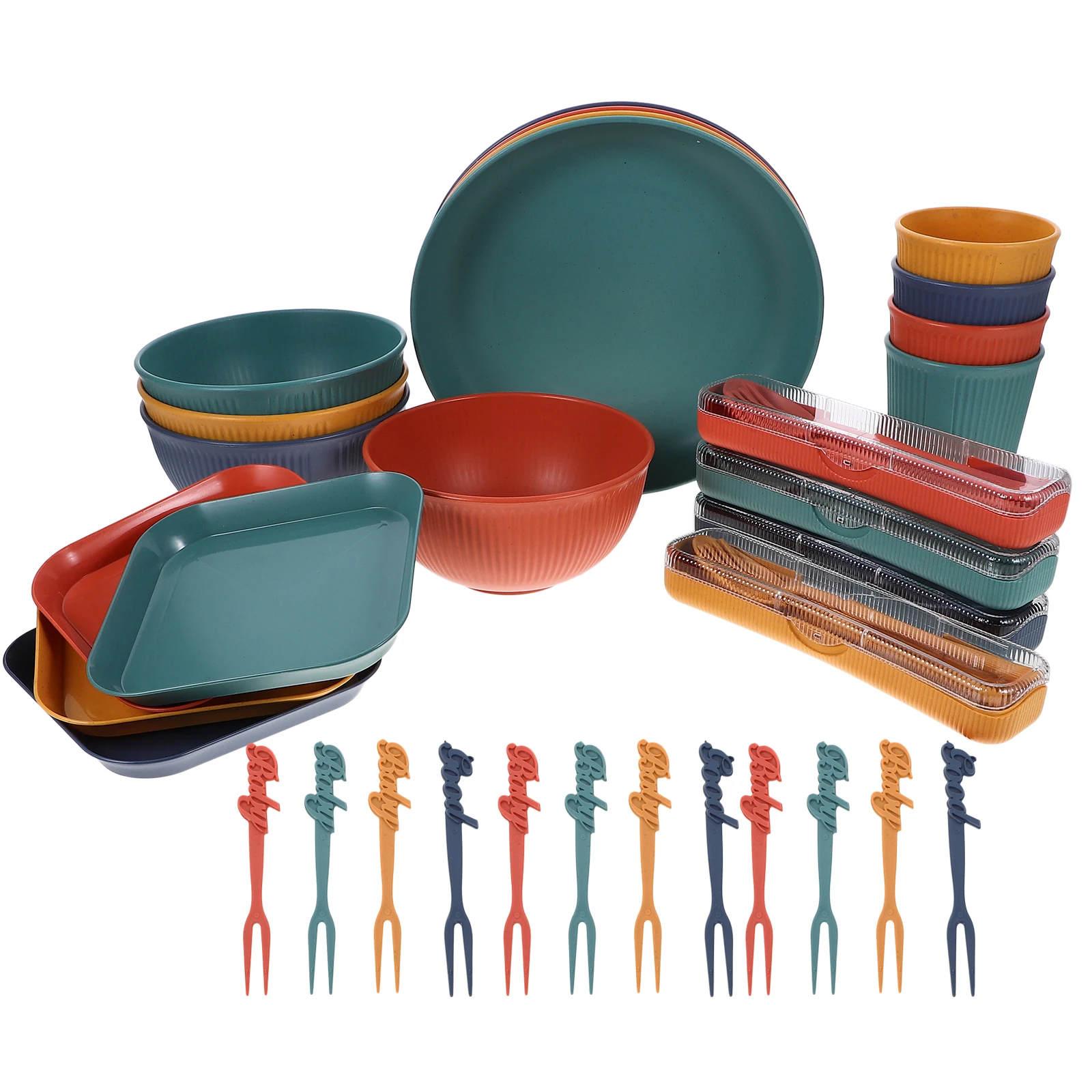 

1 Set Wheat Straw Tableware Set Reusable Safe Multi-Functional Lightweight Portable Outdoor Camping Picnic Dinnerware