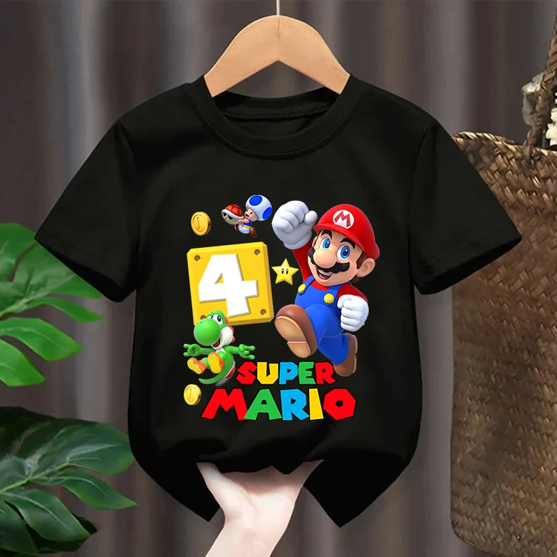 

Super Mario Bro Kids T-shirts Cartoon Birthday Number T-shirt Boys Casual Sports Short Sleeves Tops Summer Children Clothing