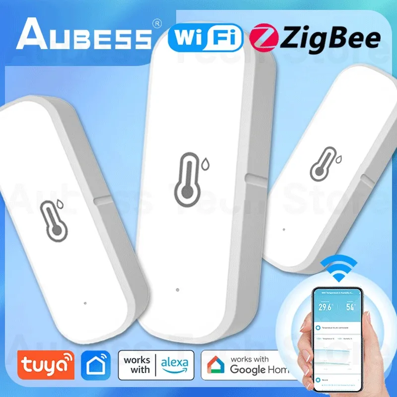 

Умный гигрометр Tuya Zigbee/Wi-Fi, устройство для измерения температуры и влажности в помещении, дистанционное управление через приложение, работает с Alexa Google