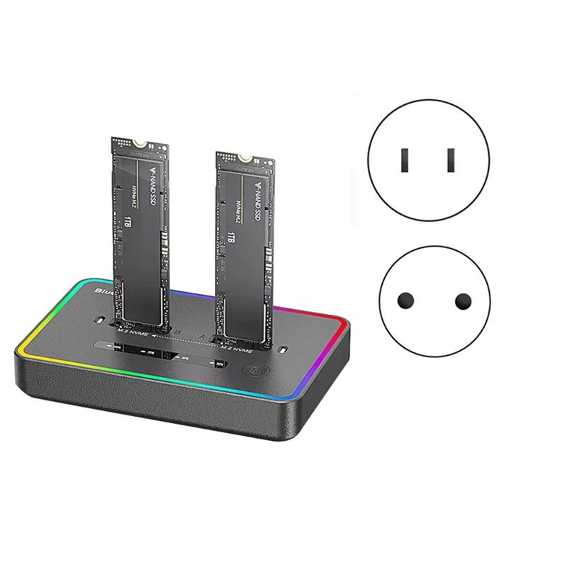 New-Blueendless Dual-Bay M.2 NVME SSD Docking Station RGB USB C Type C Offline Cloner Duplicator Nvme PCIE Enclosure