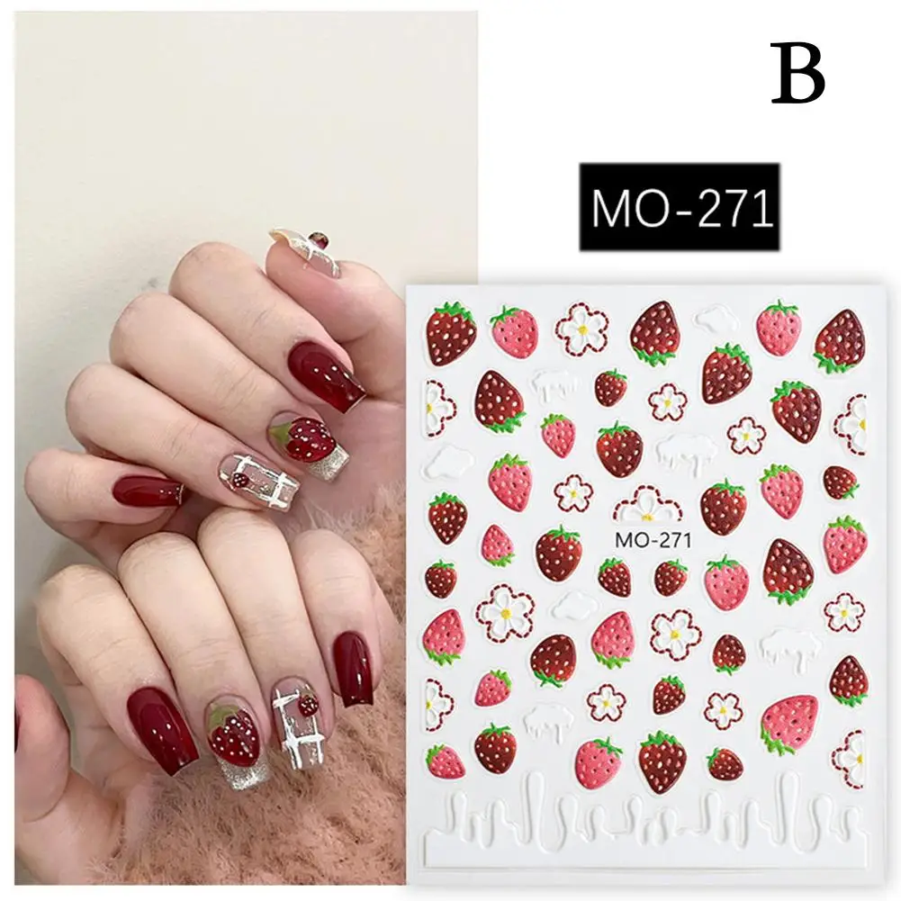 Girls Fruit Pattern Nail Stickers Shiny Cute Elegant Decor Stickers Nail Nail Fashion Uv Festive Female Party Fall Gel Kore F2e2