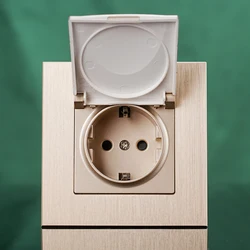 EU standard wall socket 86*86mm German socket with cover black grey gold 250V 16A aluminum brushed panel CE RoHS authentication