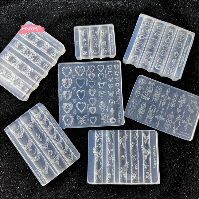 3D Acrylic Nail Mold Baroque Heart French Necklace Butterfly Flower Design DIY Nail Art Decoration Transparent Manicure Template