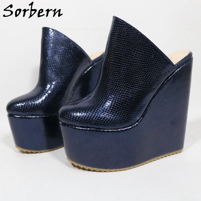 

Sorbern Sorbern Navy Blue Rhombus Wedges Mules Women High Heel Platform Shoes Size 33-48 Custom Colors
