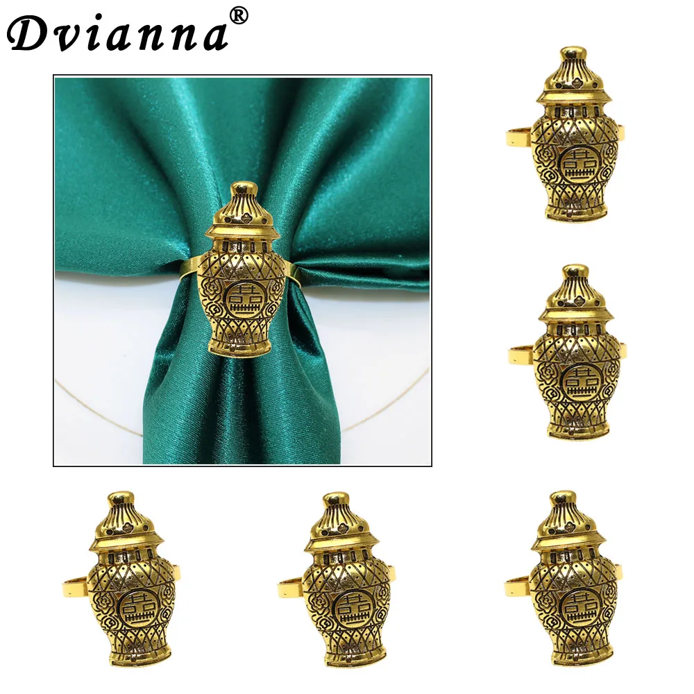 6Pcs Antique Gold Napkin Rings Bottle Design Metal Napkin Holders for Home Kitchen Wedding Parties Table Decoration HWE53