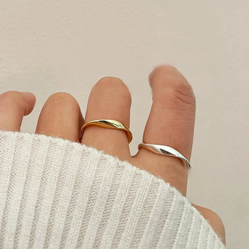 Minimalist 925 Sterling Silver Narrow Rings for Women Girls Fashion Creative Irregular Geometric Gold Plated Party Jewelry Gifts