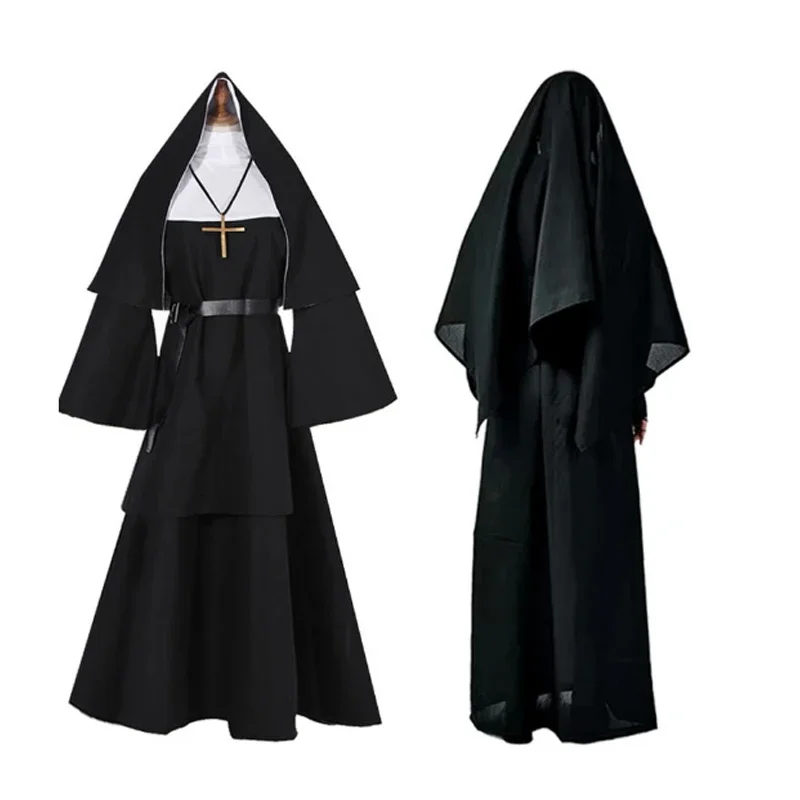 

Halloween Nun Cosplay CostumeTraditional Adult Valak Black Religious Robe Suit Halloween Party Demon Nun Performance Clothes