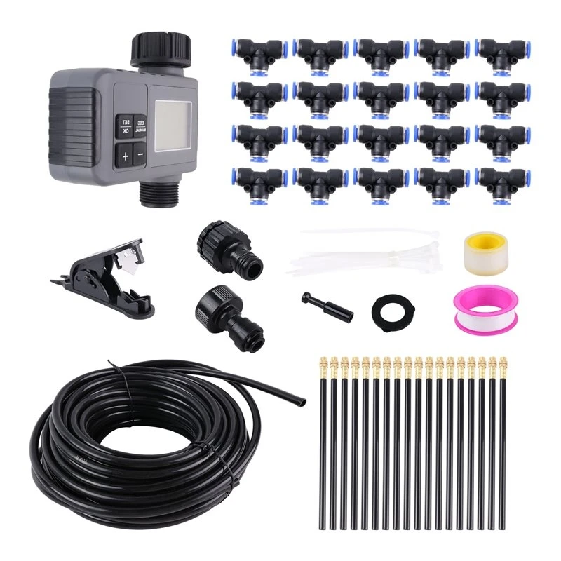 [NEW!X13A】 Smart Water Timer Drip Irrigation System 60 Feet, Solid Brass Connectors, 360° Adjustable Nozzles, Bendable Tubing