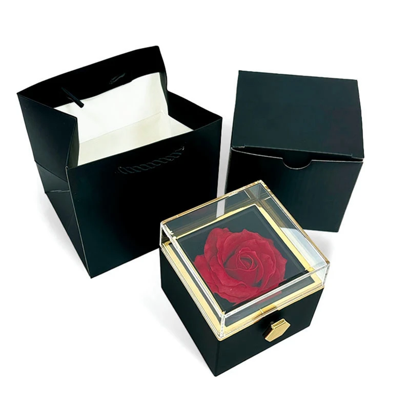 Valentine's Day Marriage Ring Boxes Rotation Rose Jewelry Gift Box Necklace Storage Rose Jewelry Display ( Jewelry not included)