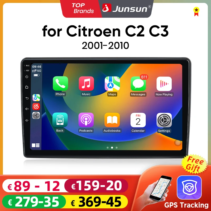 Junsun Android Wireless CarPlay Auto Car Radio For Citroen C2 C3 2001-2010 Intelligent Systems RDS DSP GPS FM BT SWC