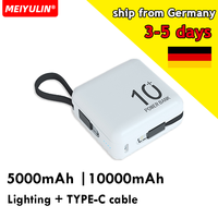 Portable Mini Power Bank 10000mAh Small Fast Charger With Cable 5000mAh Powerbank External Spare Battery For iPhone Samsung
