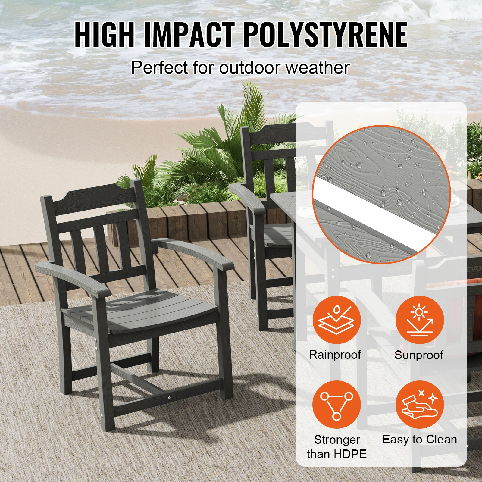 VEVOR Salon de Jardin Extérieur 5 Pièces Ensemble Table et Chaises de Jardin en Polystyrène Imperméable Capacité de Charge 150 kg Mobilier de Jardin pour Patio Terrasse Balcon Arrière-cour Gris Clair