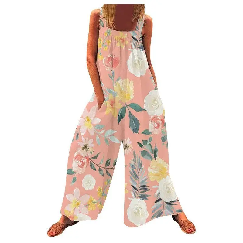 

Summer Wide Leg Jumpsuit Faion Loose Women's Clothing Cross-Border plus Size Strap Design Low Waist Long Pants Polyester Fiber