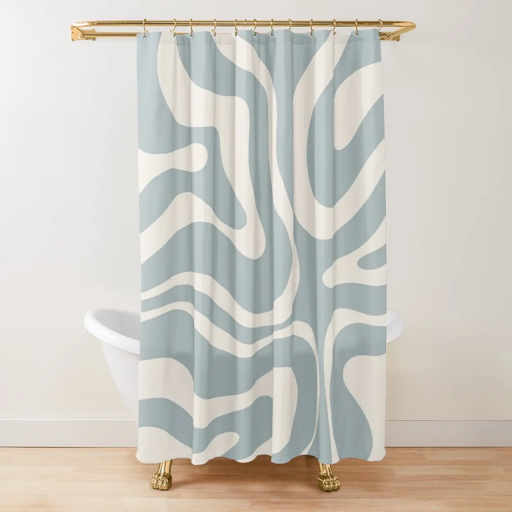 

Liquid Swirl Abstract Pattern in Cream and Light Blue-Grey Shower Curtain Shower For Bathroom Waterproof Bathroom Shower Curtain