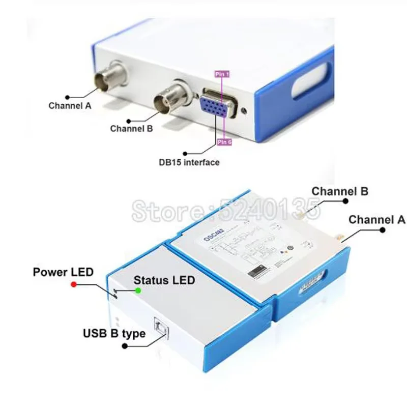 Digital portable Oscilloscope OSC482 OSC482M PC Android USB 2.0 Virtual 2CH Bandwidth 20Mhz Sampling Data 50MSa/s Oscilloscope