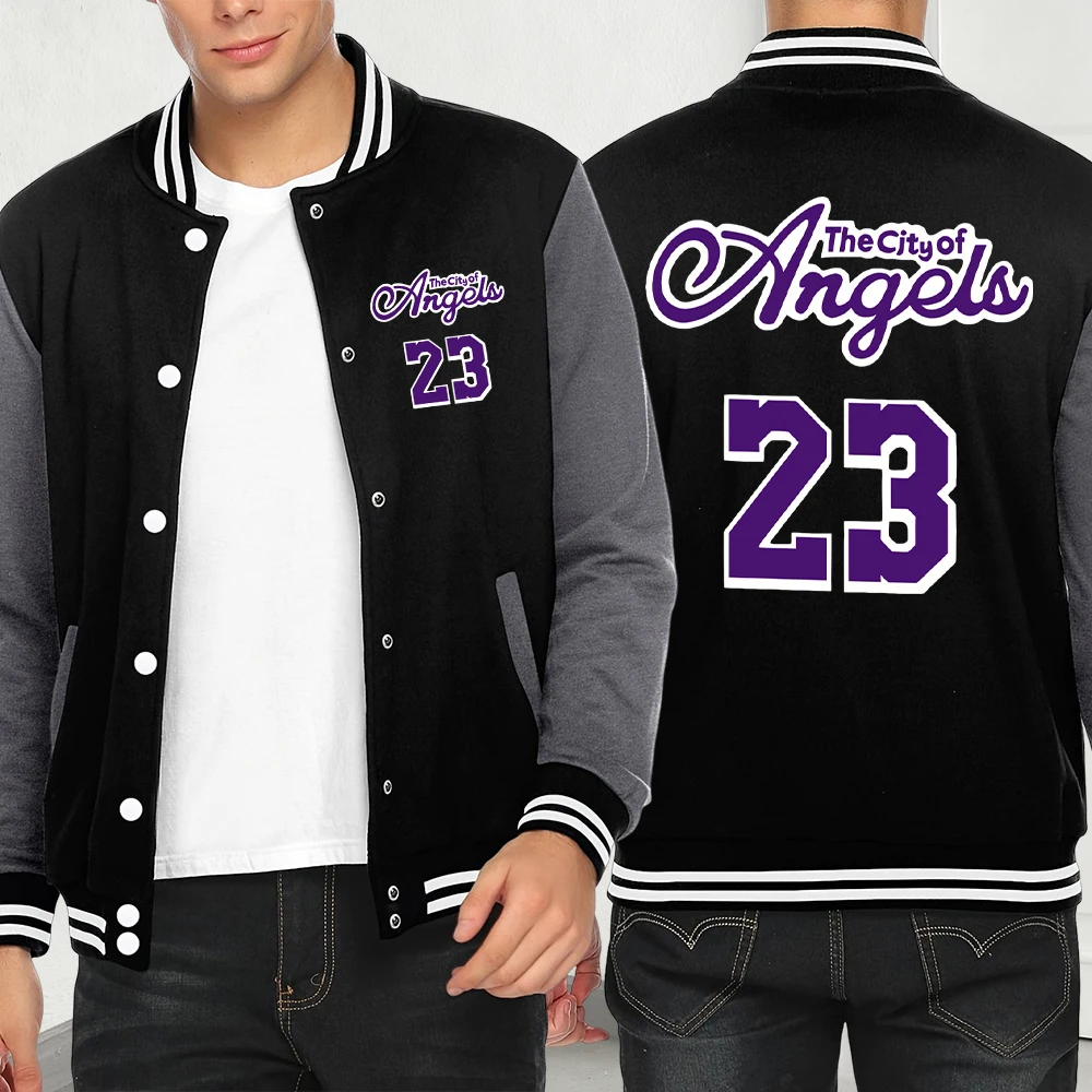 

Бейсбольный трикотаж с принтом «Город Анжелес» 23, мужская новая свободная флисовая уличная одежда, милые пуловеры, куртки, осенняя модная одежда