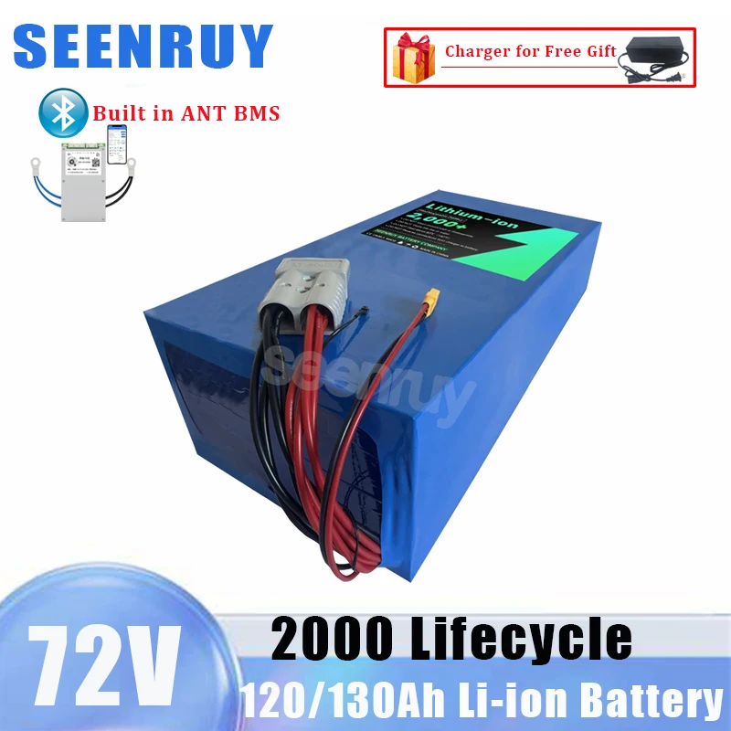 Встроенный литий-ионный аккумулятор ANT BMS Smart 72 В, 120 Ач, 130 Ач для туристического автомобиля, тележка для электронного гольфа с зарядным устройством 20 А, бесплатный подарок
