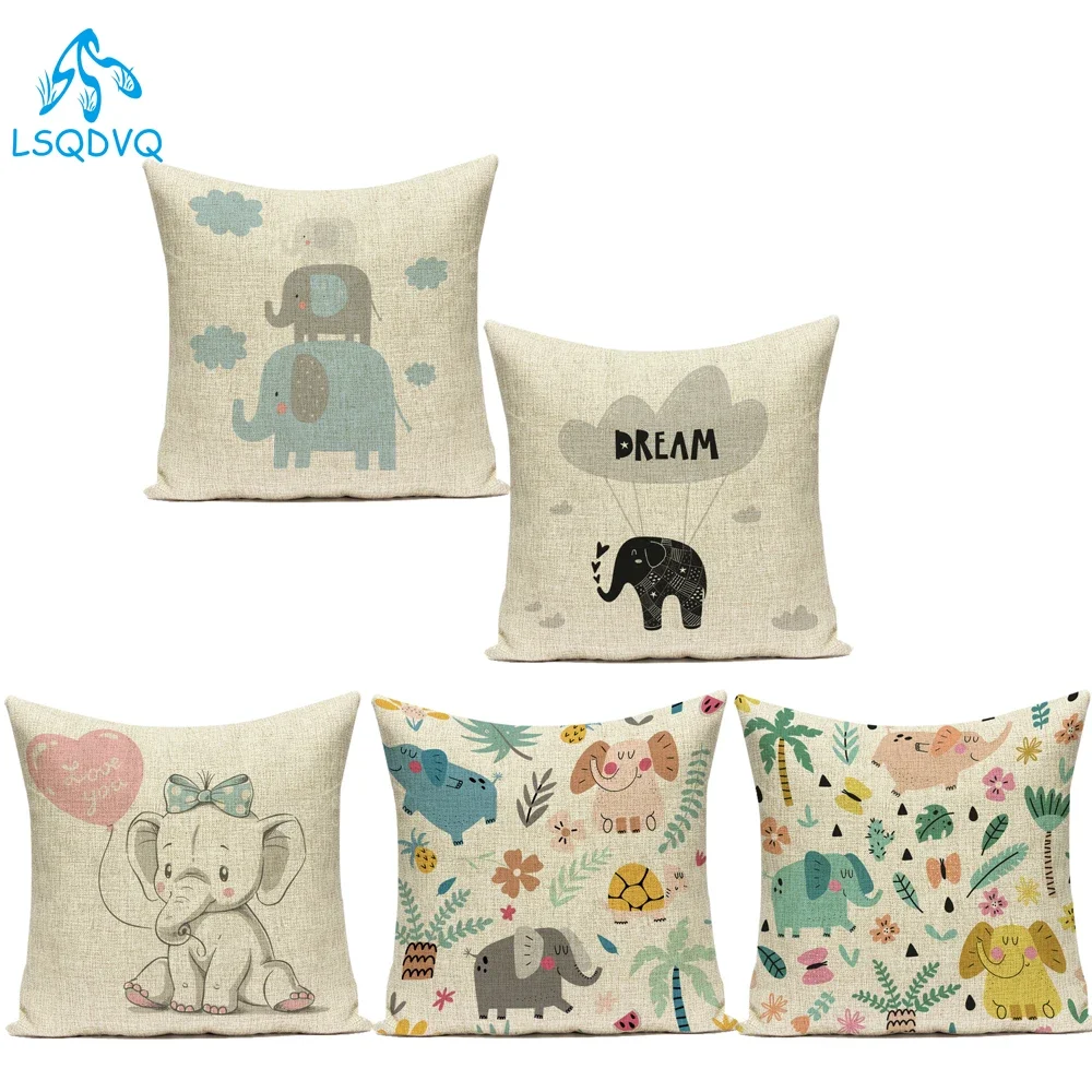 Decorative Throw Pillows Case Cute Cartoon Lovely Animals Elephant Pillow Cushion Cover for Sofa Home Bedroom Funda Cojines