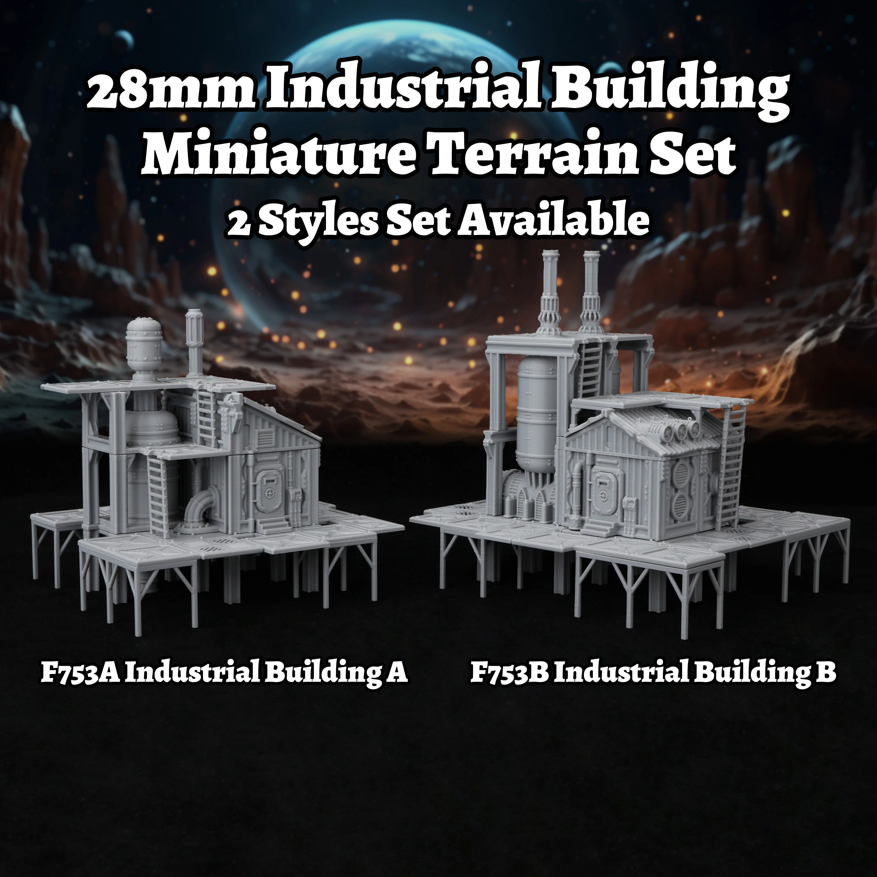 Sci-Fi Industrial Facility Miniature Building Set, 28mm Industrial Base Terrain Scenery Accessories for TRPG Tabletop Game
