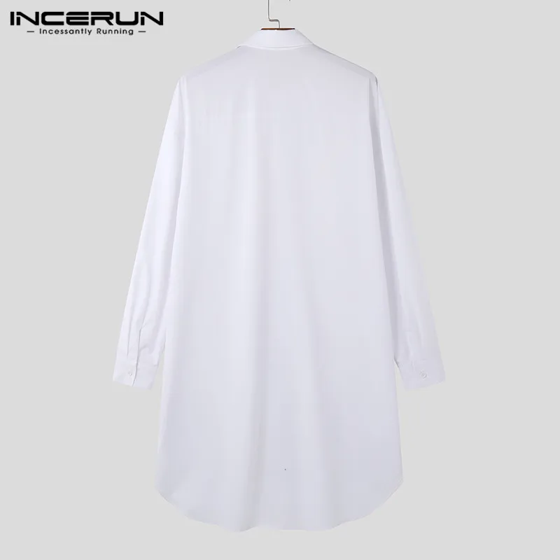 INCERUN Tops 2024 Korean Style Handsome New Men Irregular Hem Mid Length Shirts Leisure Streetwear Male Solid Loose Blouse S-5XL