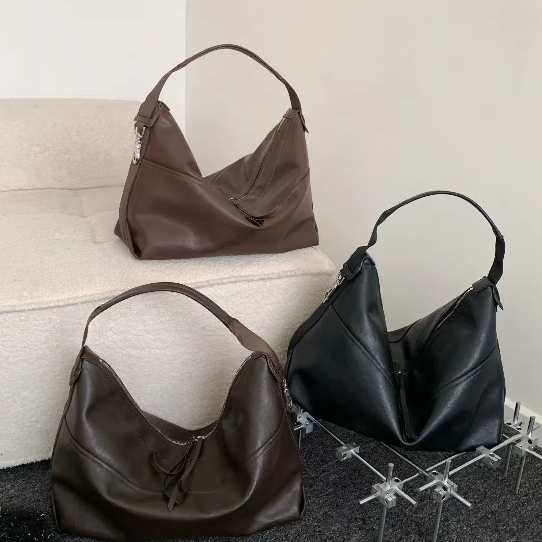 New Style Casual Hobo Tote Bag, Large Capacity, Natural Leather, Underarm Bag, Shoulder Bag