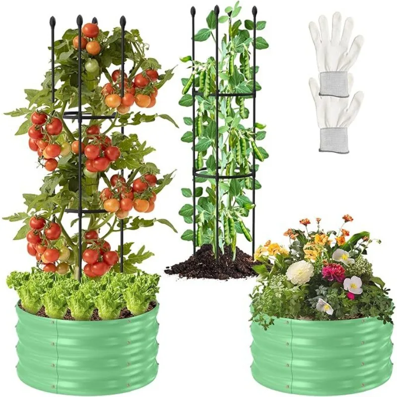 

Metal galvanized sheet planting box, climbing vine plant vegetable rack set, iron gardening planting box