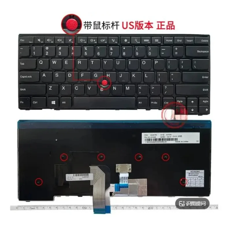 Notebook Replacement Keyboard With Black Membrane & Hinge Rod Fit forLenovo T440 T440S T440P E431 T431S E440 L440 L470 T460 T450