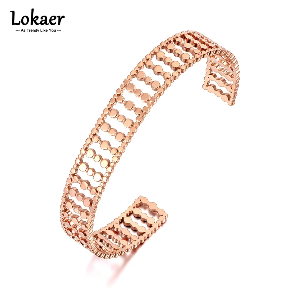 Lokaer Trendy 316L Edelstahl Geometrische offene Armreifen, rosévergoldet, Bohemia Party-Armreif, Schmuck für Frauen B21111