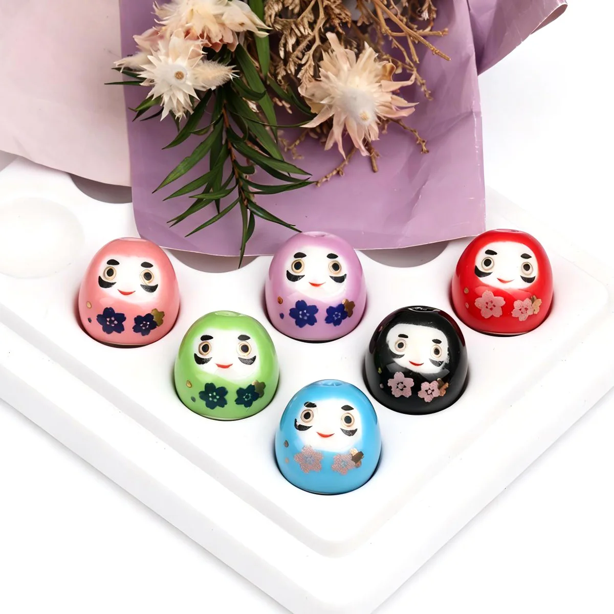 5/10pcs 15x15mm Daruma Style Ceramic Beads, 2.5mm Hole Multi Color Floral Printed Loose Spacer Beads for DIY Bracelet Necklace