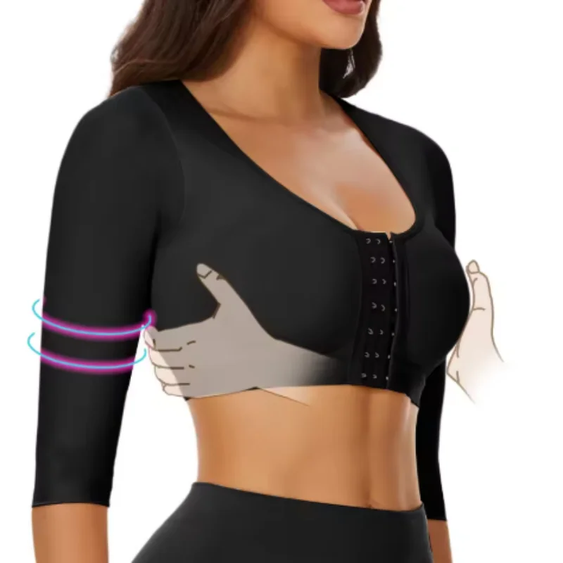 

Upper Arm Shaper Sleeve Compression Top Women Push Up Breast Post Surgery Front Closure Bra Shapewear Back Support Cropped Tops