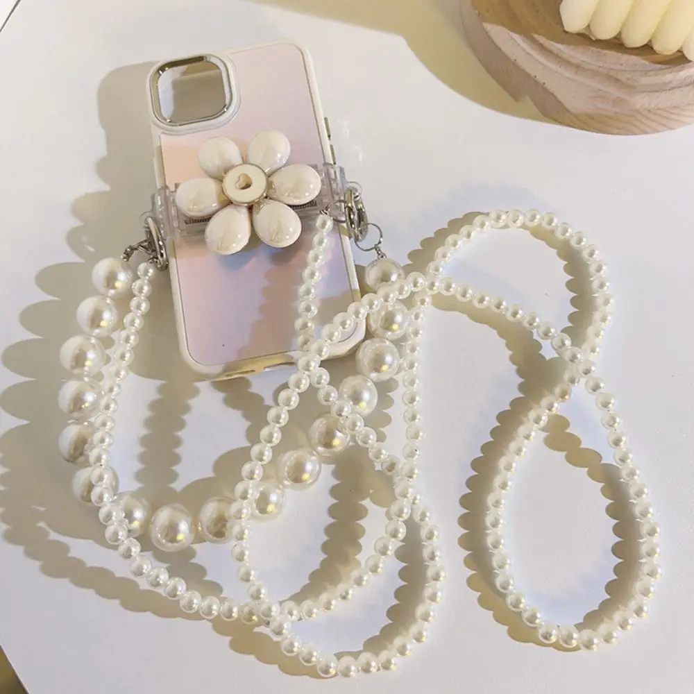 Single Shoulder Chain Crossbody Mobile Phone Chain Anti Loss Beading Mobile Phone Lanyard Sweet Gold/silver Buckle