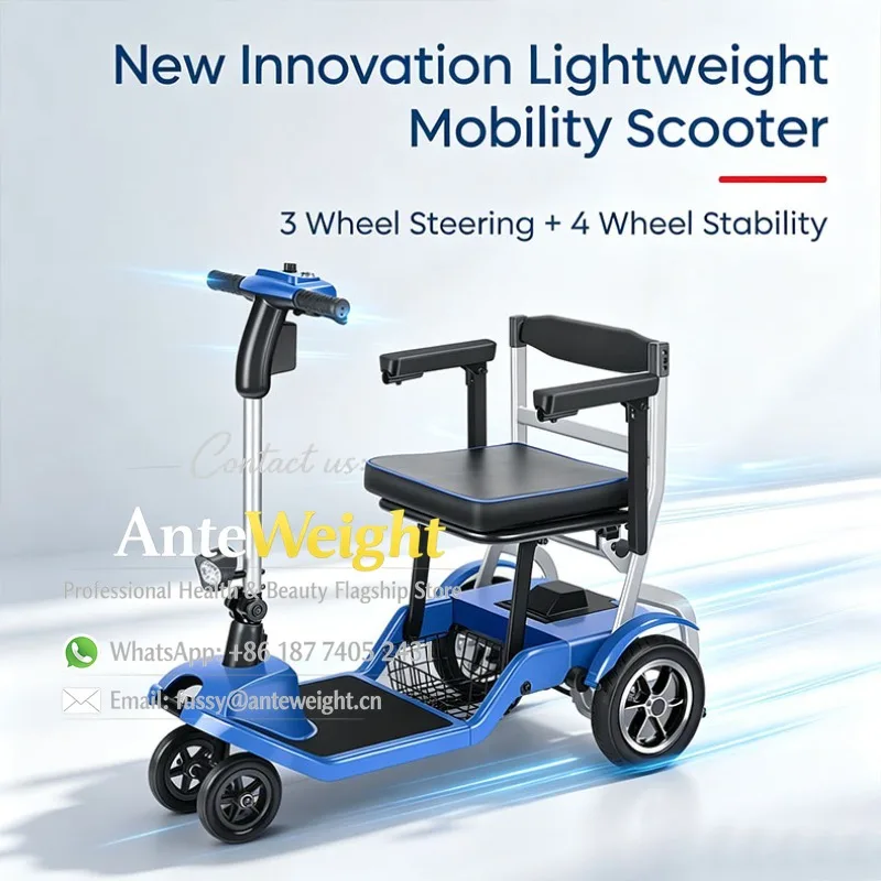 Luxury Ultra-light Brushless Motor Lightweight Foldable Four Wheel Mobility Handicapped Mobility Scooters Lithium Battery