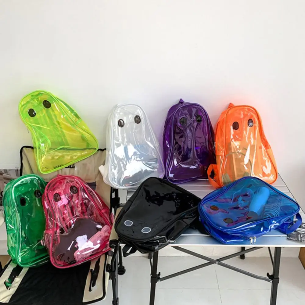 Dots Students Transparent PVC School Bag Candy Color Waterproof Halloween Ghost Clear Backpack Storage Bag Large Capacity