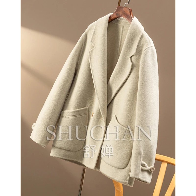 Wool Cashmere Double-sided Tweed Suit Short Coat Jacket Women's 81B0  Abrigos Mujer Invierno 2025