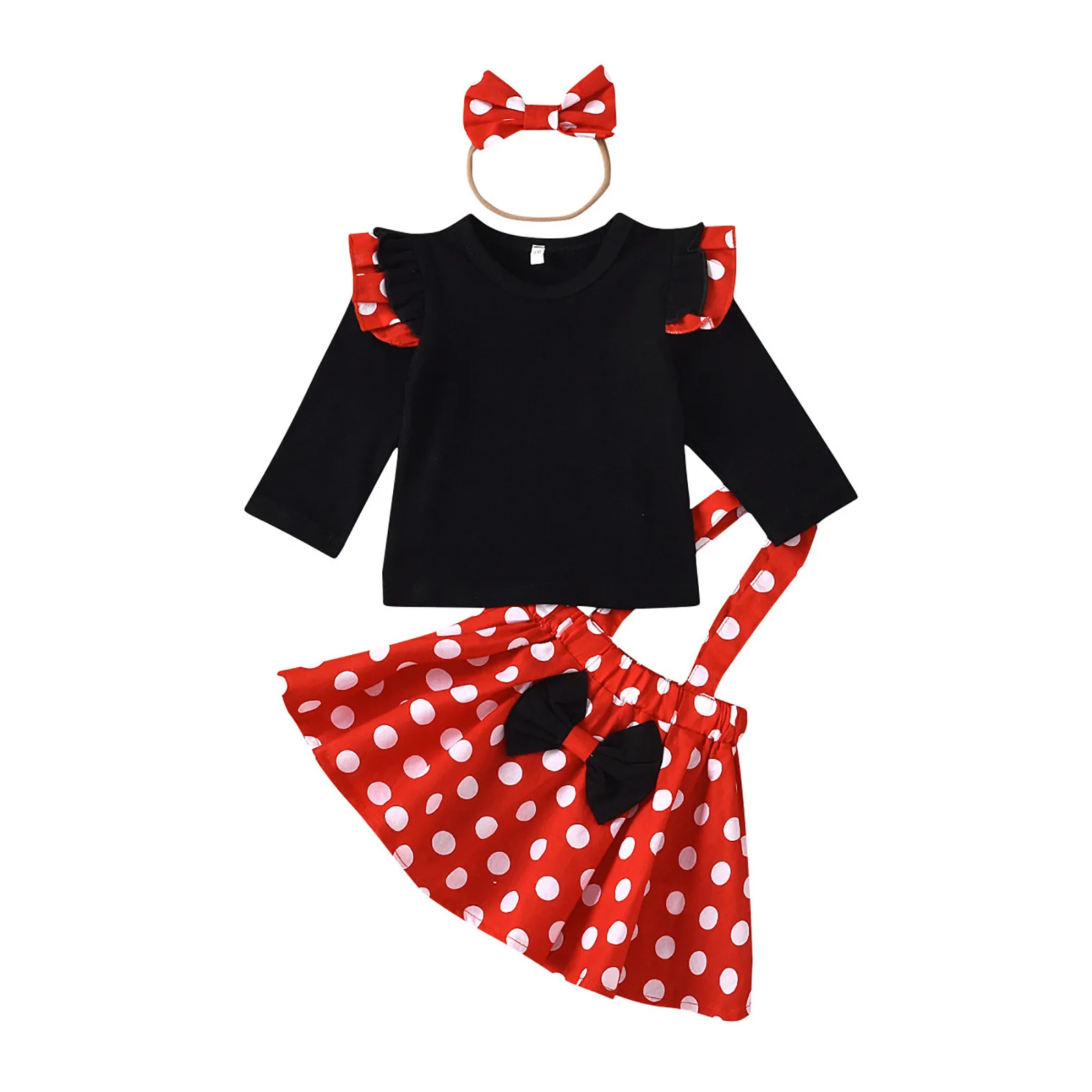 1-5 Years Children Outfit Baby Clothing Set Girl Summer Birthday Costume Kids Dots Tops Skirt Minnie Cosplay Dress with Headband