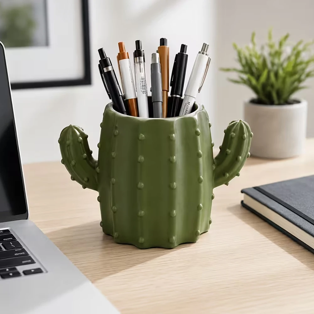 A 3D-Printed Cactus Pen Holder Used to Store Various Stationery Items on the Desk, Such as Pens, Pencils, Ballpoint Pens, and Brushes. It Is a Great Office Desk Organizer and Student Stationery Organizer. It Combines Plant Elements and Is a Stylish and Minimalist Desktop Decoration