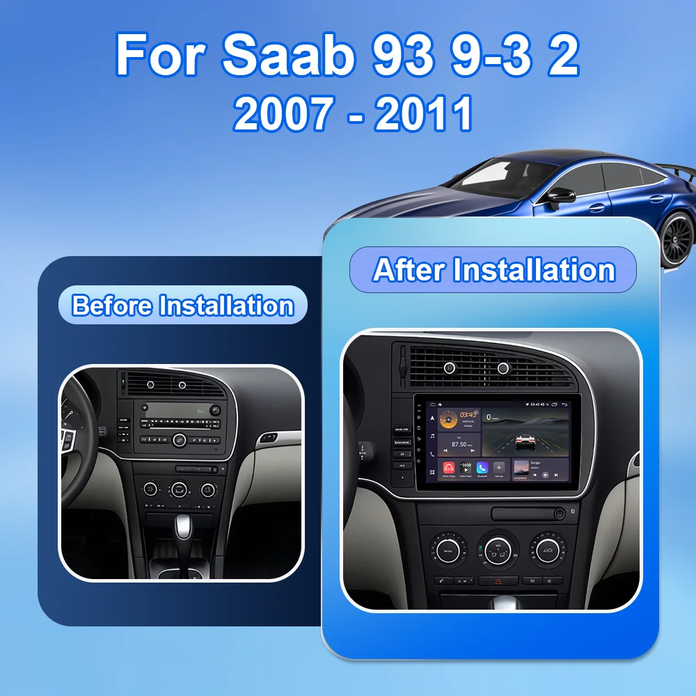 Android 16 For Saab 93 9-3 2 2007 - 2011 Carplay Android Auto QLED Car Radio GPS Navigation No 2din DVD Stereo Bluetooth CAM 4G