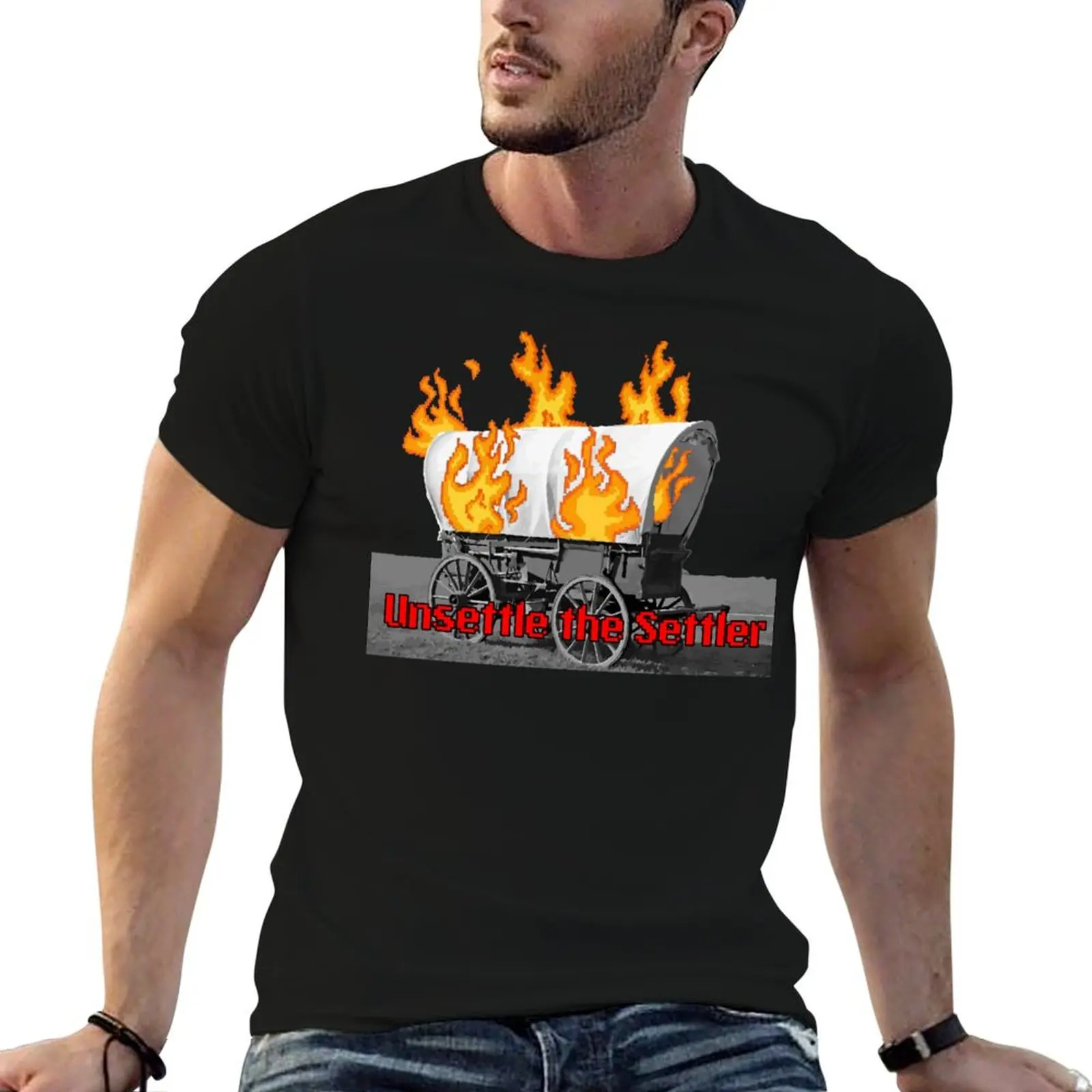 T-shirt Unsettle the Settler pour homme, t-shirts drôles, humoristiques, humorisants, essentiels