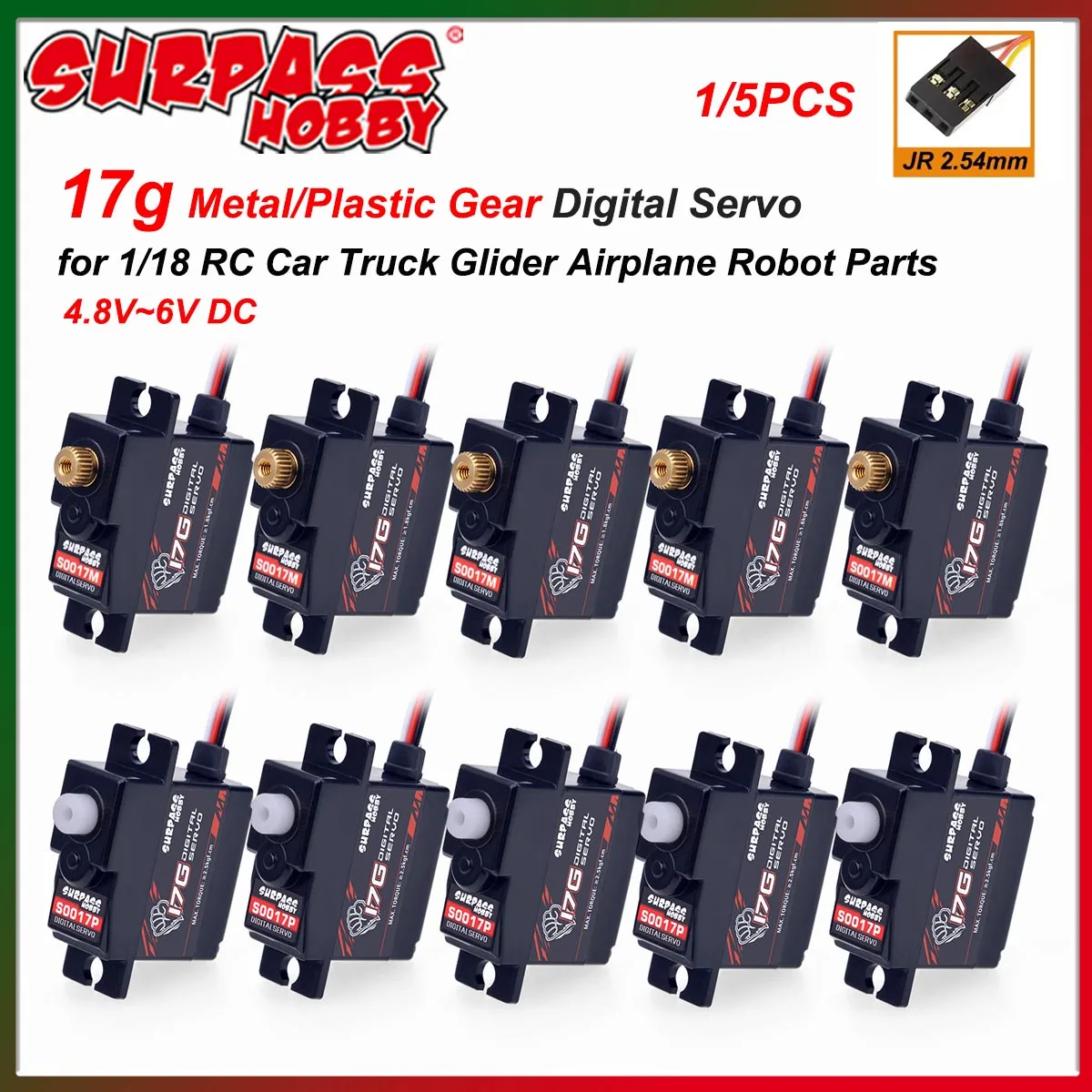 1/5PCS SURPASS HOBBY 17G Micro Digital Servo Metal/Plastic Gear for 1/18 RC Car Truck Glider Airplane Robot MN WPL Wltoys Axial
